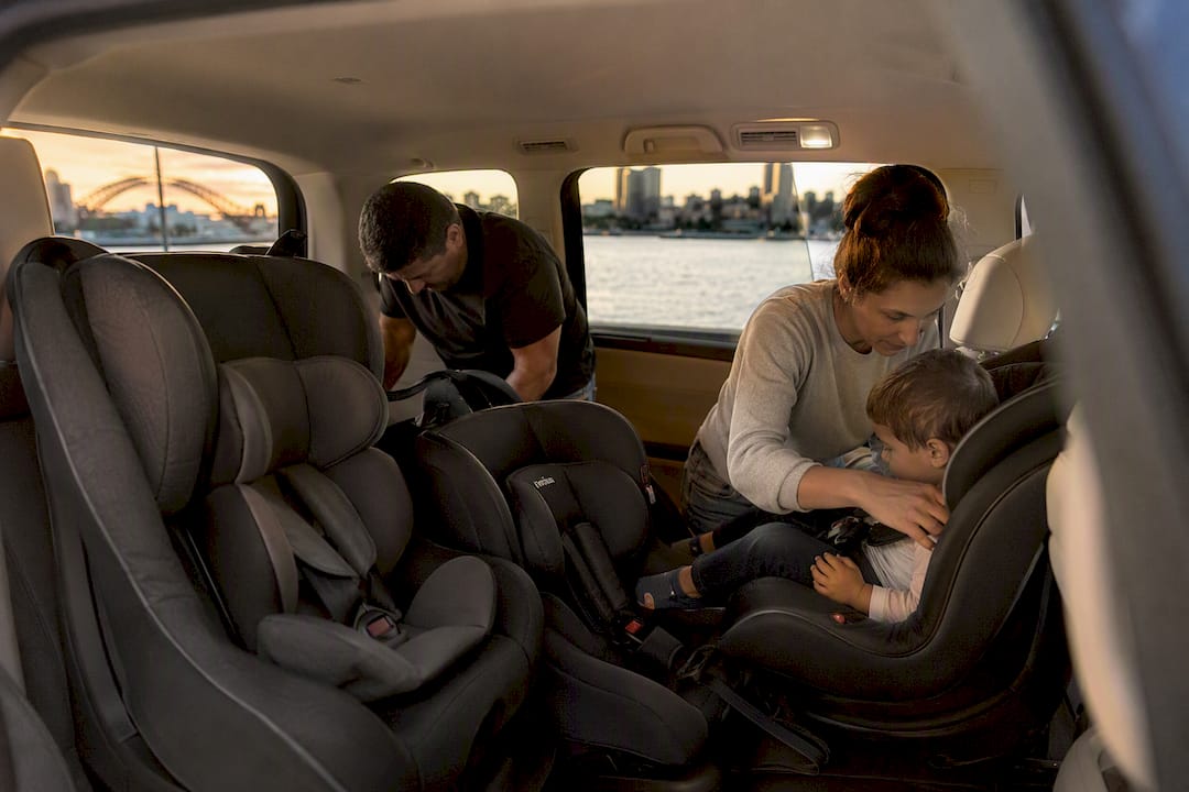 Child car seats installed in vehicle